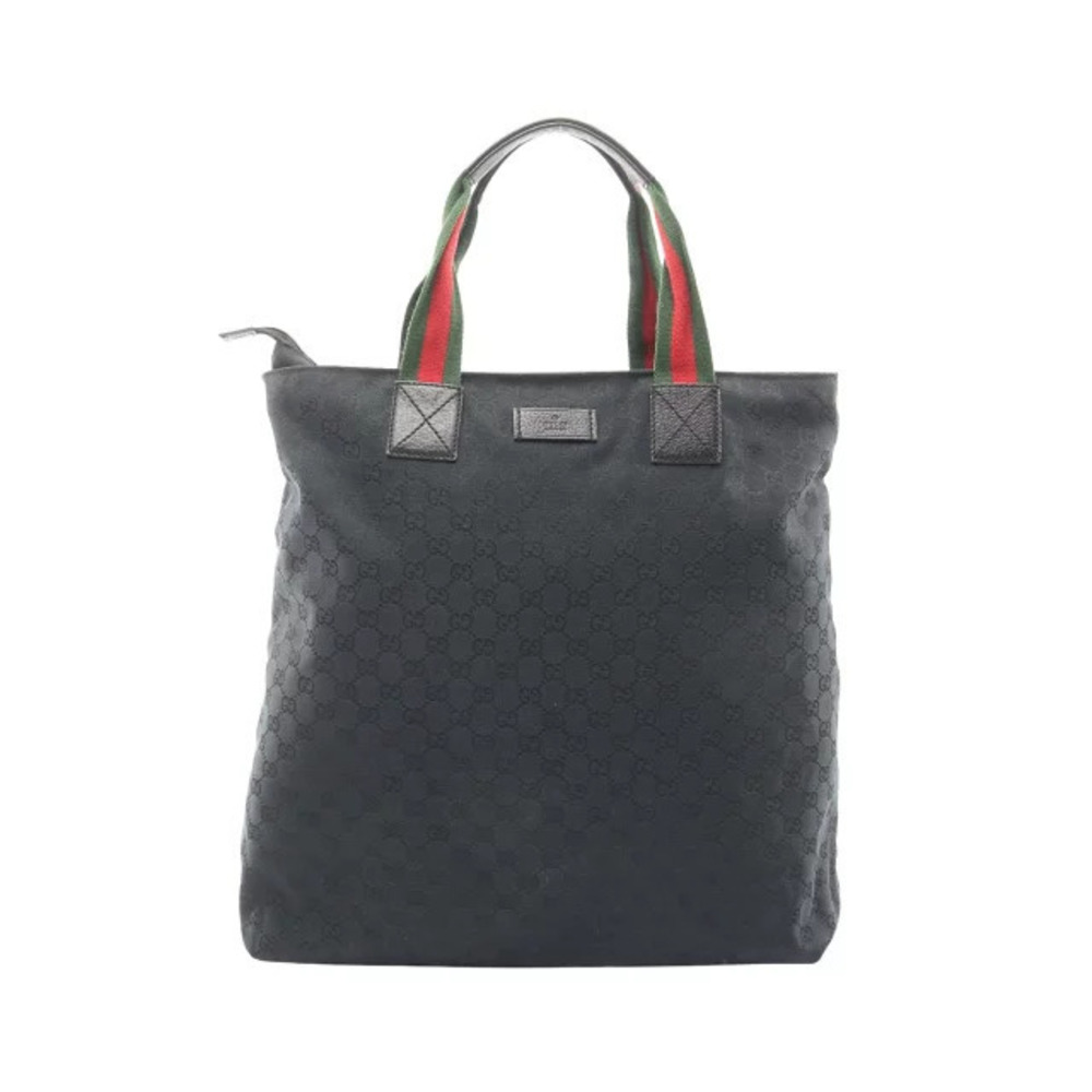 Gucci GG Canvas Sherry Tote Bag Leather Black Red Green
